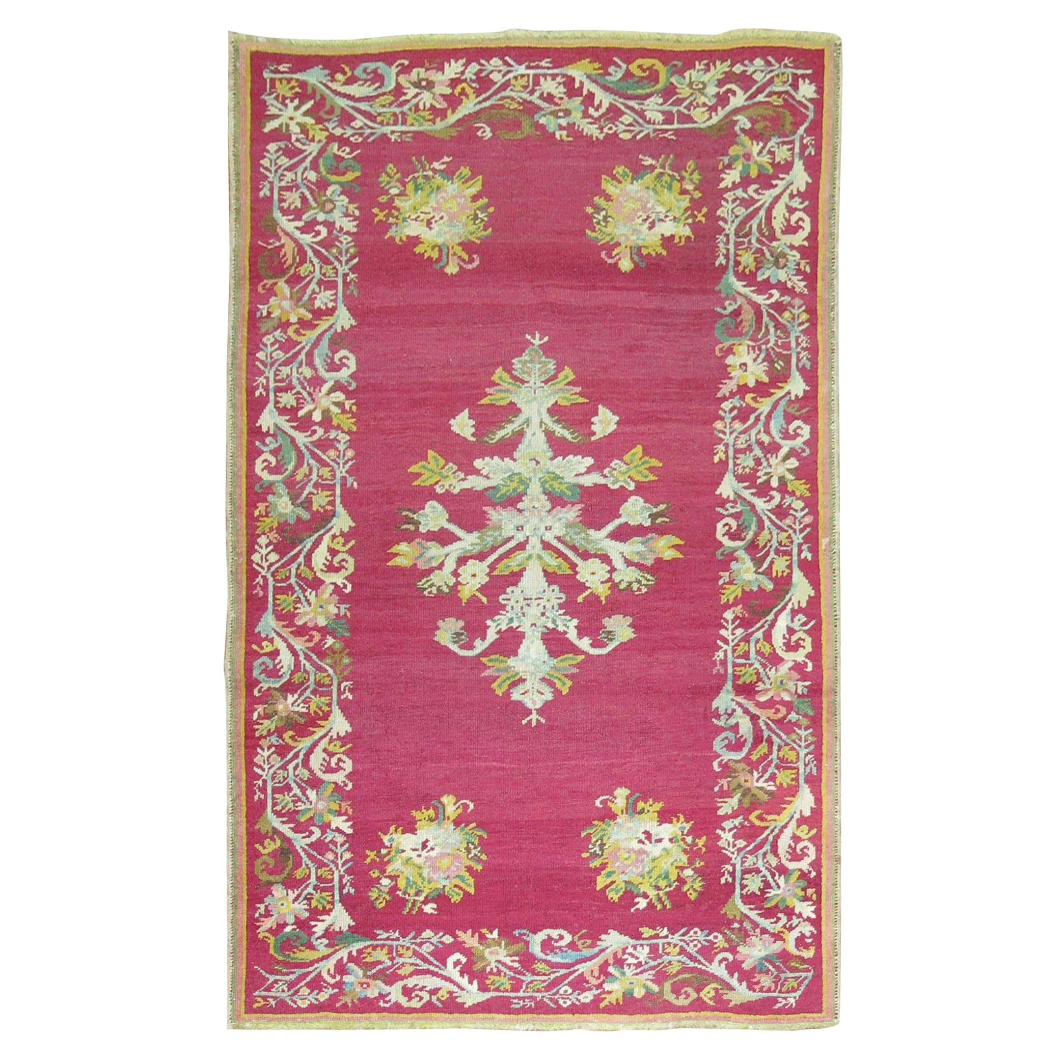 Zabihi Collection Stunning Raspberry Turkish Ghiordes Floral Carpet