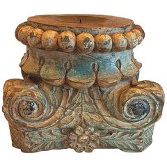 Antique 19th Century Capital Fragment Polychromed Candle Stand