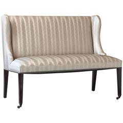 Custom-Made Bench in Silver Faux Leather with Front Casters 3