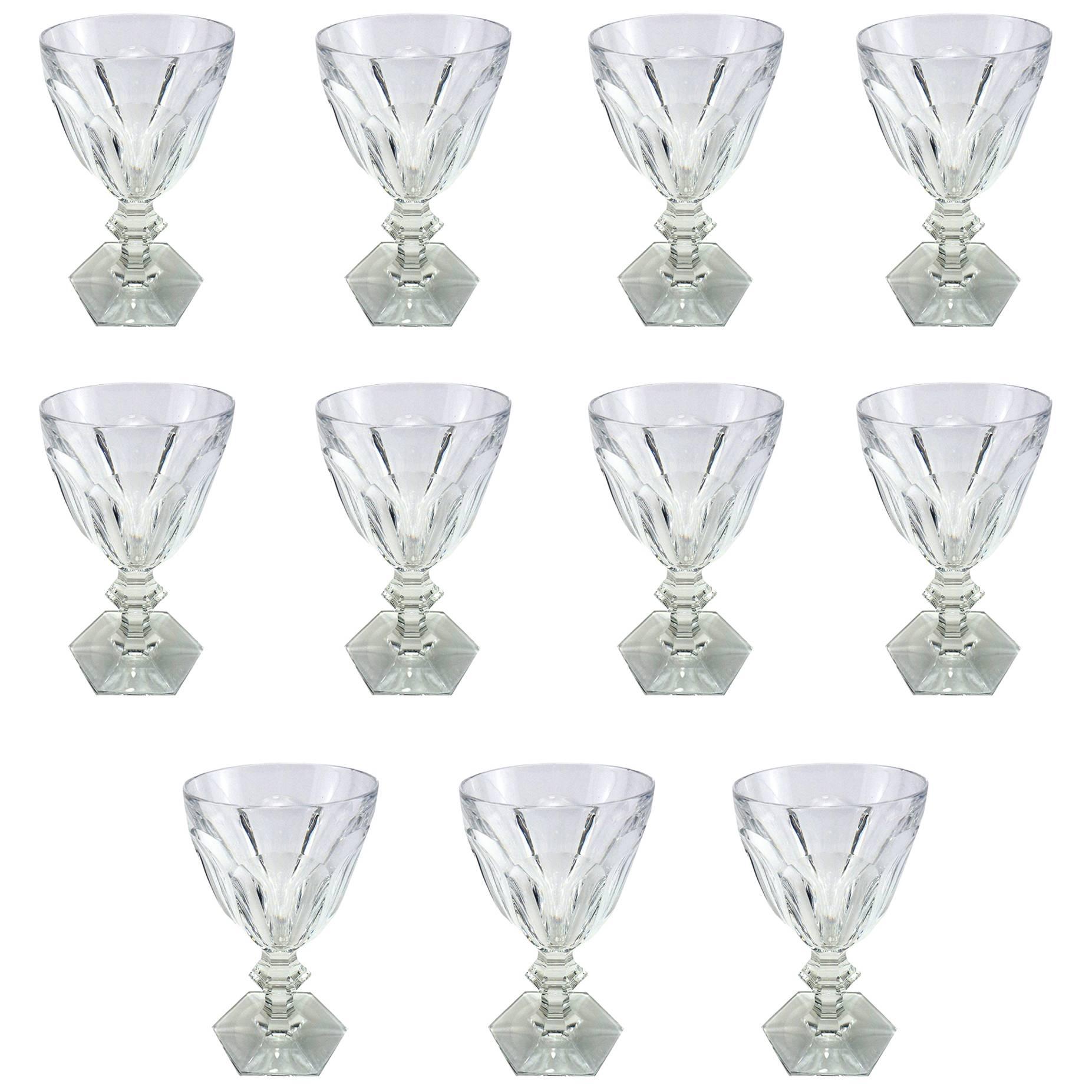 French Baccarat Crystal Harcourt Pattern Wine Glasses, Set of 11