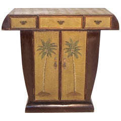Vintage Art Deco Crocodile and Palm Tree Embossed Console Cabinet by Fabergé