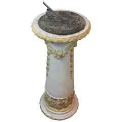 Antique Terracotta Neoclassical Pedestal Base Iron Sundial