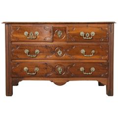 French 18th Century Hand-Carved Walnut Louis XIV Chest of Drawers Commode