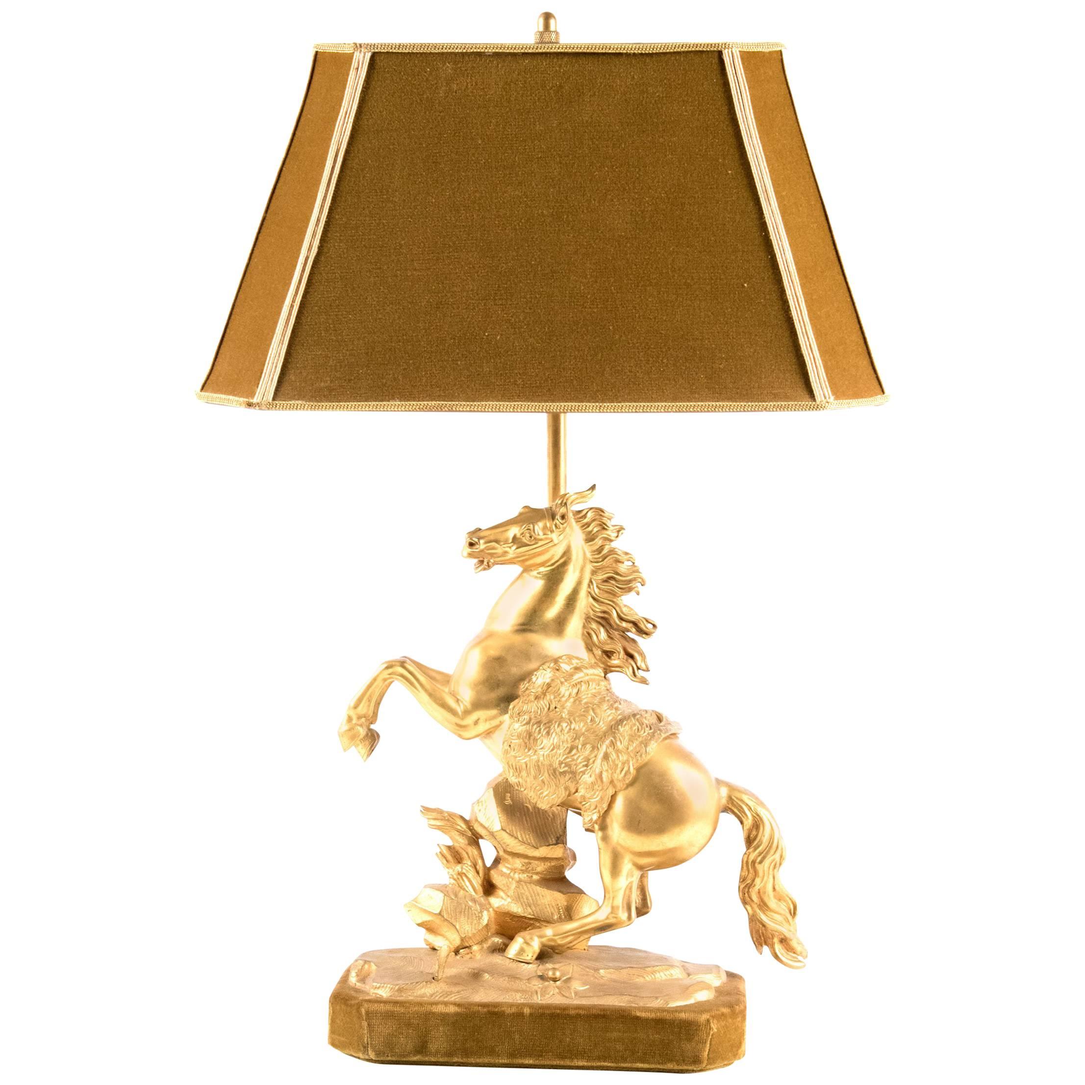 Gilt Bronze Marly Horse Figural Table Lamp