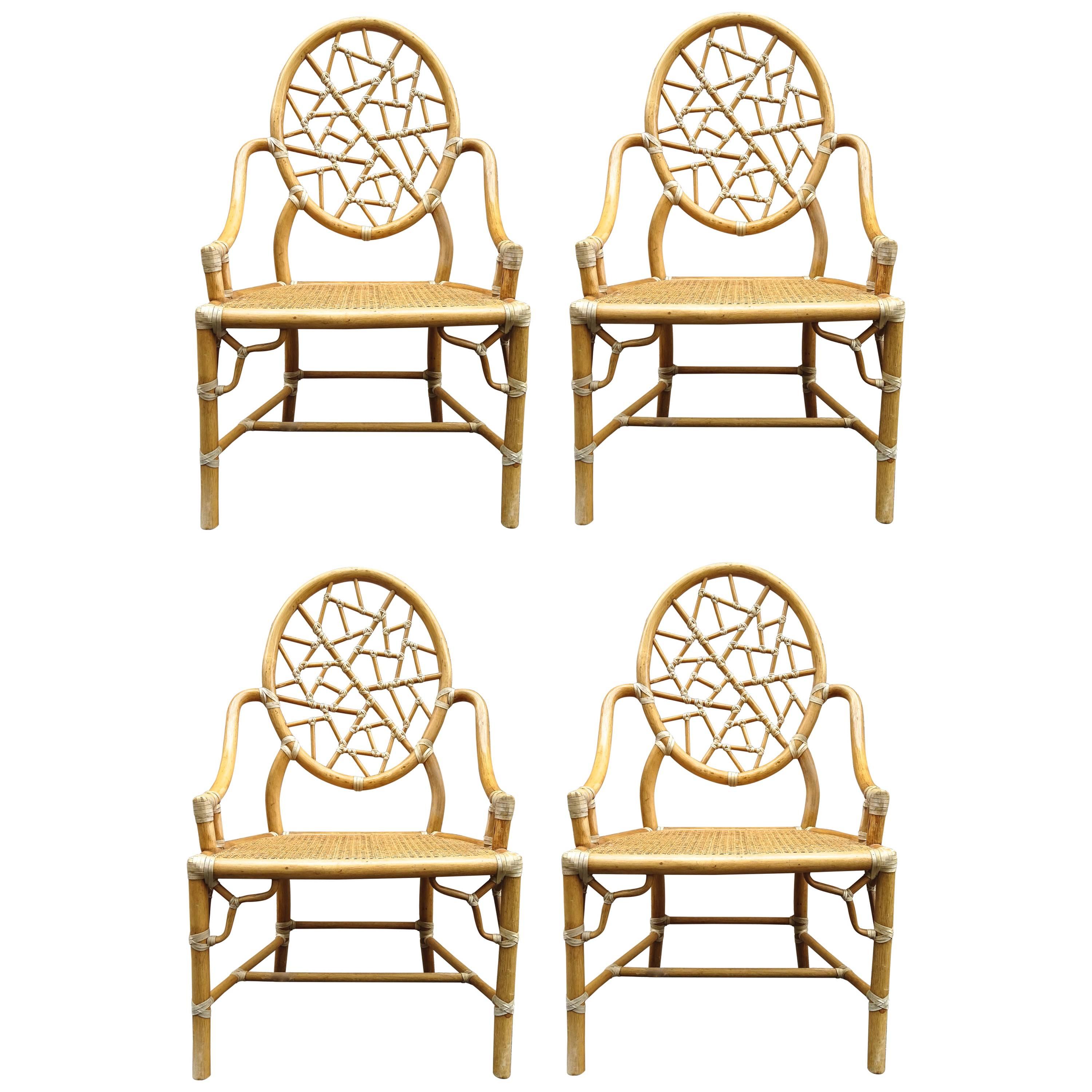 Chic Set of Four of 1970s McGuire Chinoiserie Wrapped Rattan Dining Chairs For Sale
