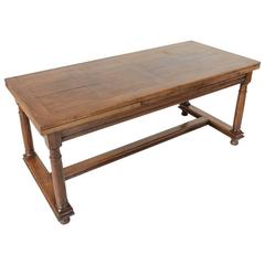 French Oak Farm Table Dining Table with Pegged Parquet Top and Draw Leaves