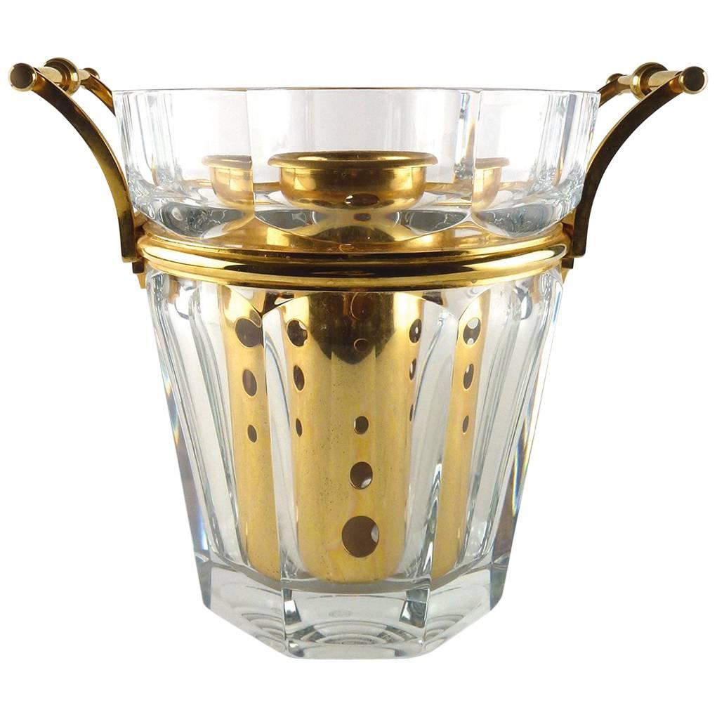 Baccarat Crystal Harcourt Pattern Moulin Rouge Champagne Cooler with Gold For Sale
