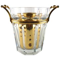 Vintage Baccarat Crystal Harcourt Pattern Moulin Rouge Champagne Cooler with Gold