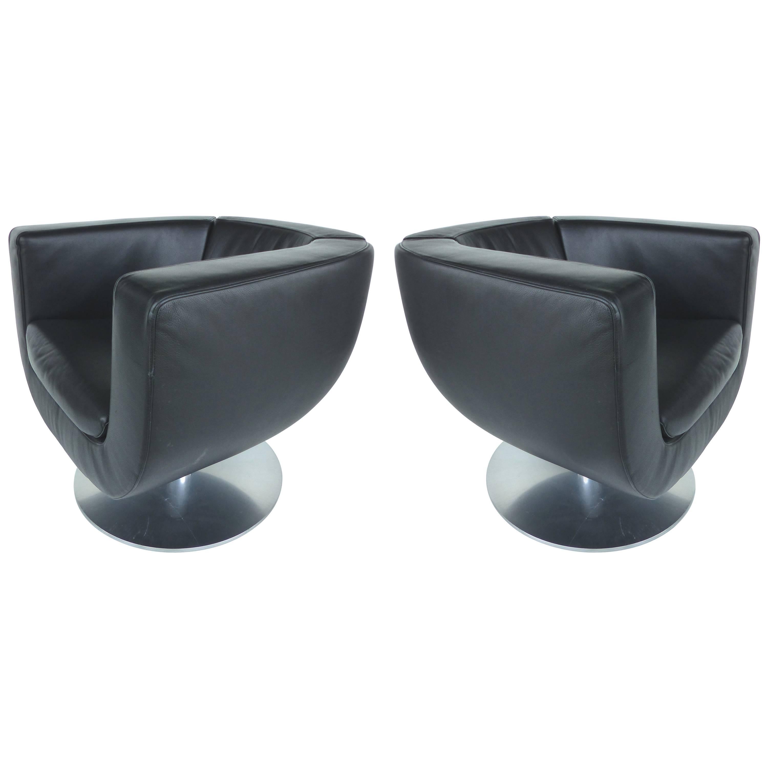 Jeffery Bernett B&B Italia Leather Tulip Swivel Chairs, Early 21st Century, Pair
