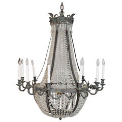 Antique Very Large French Bronze Crystal Chandelier