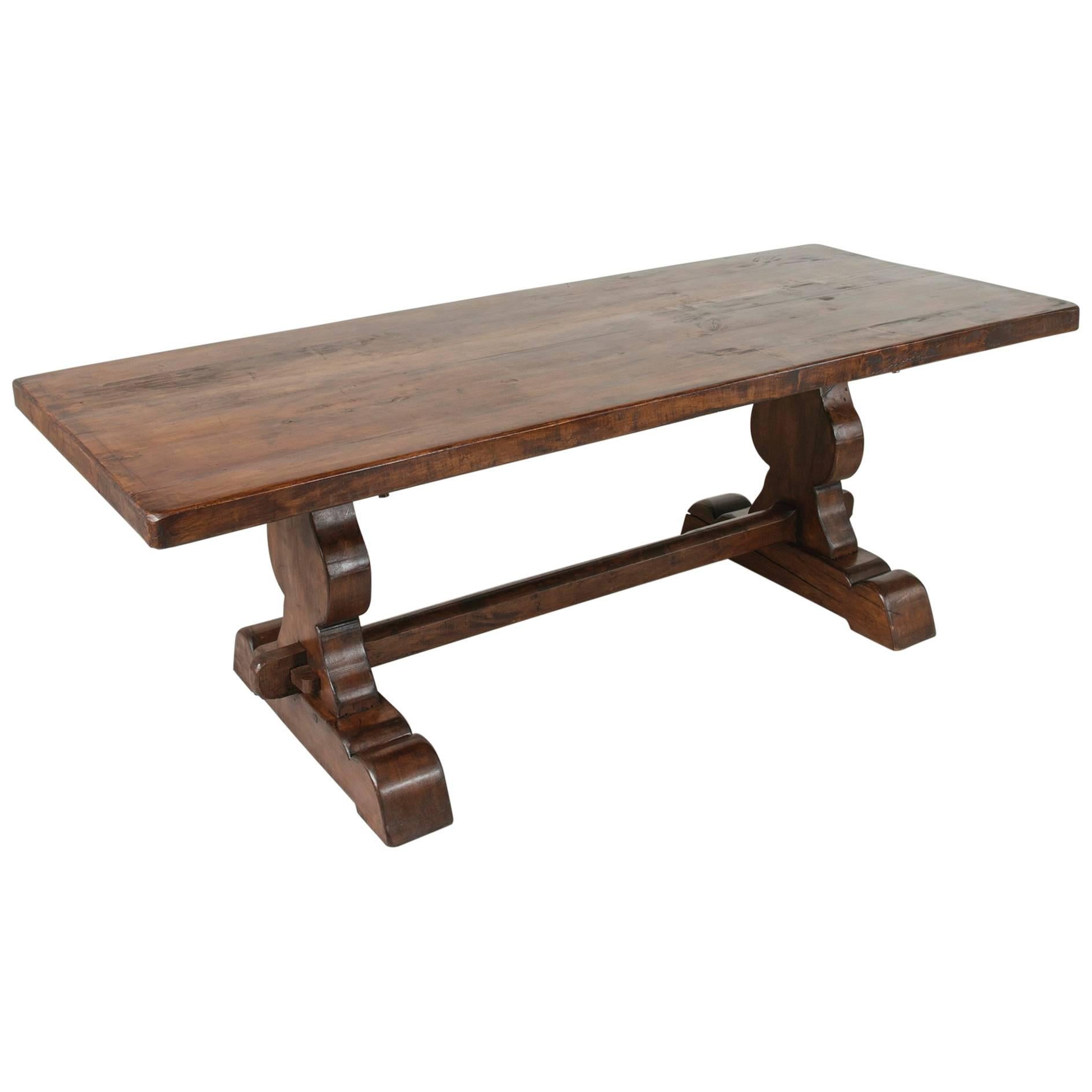 French Farm Table Dining Table with Trestle Made of Alder Wood at