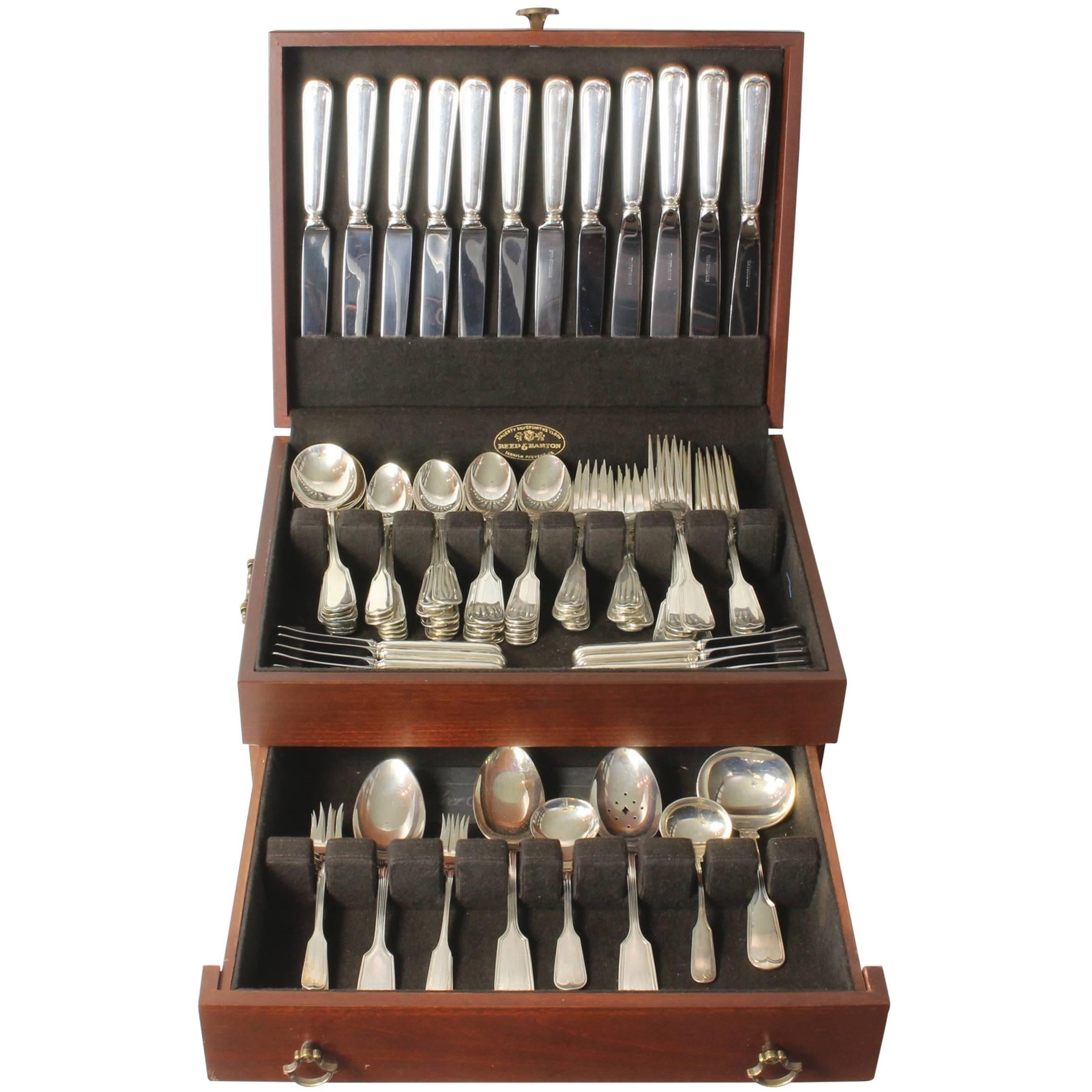Large Set of Sterling Fiddle and Thread Flatware