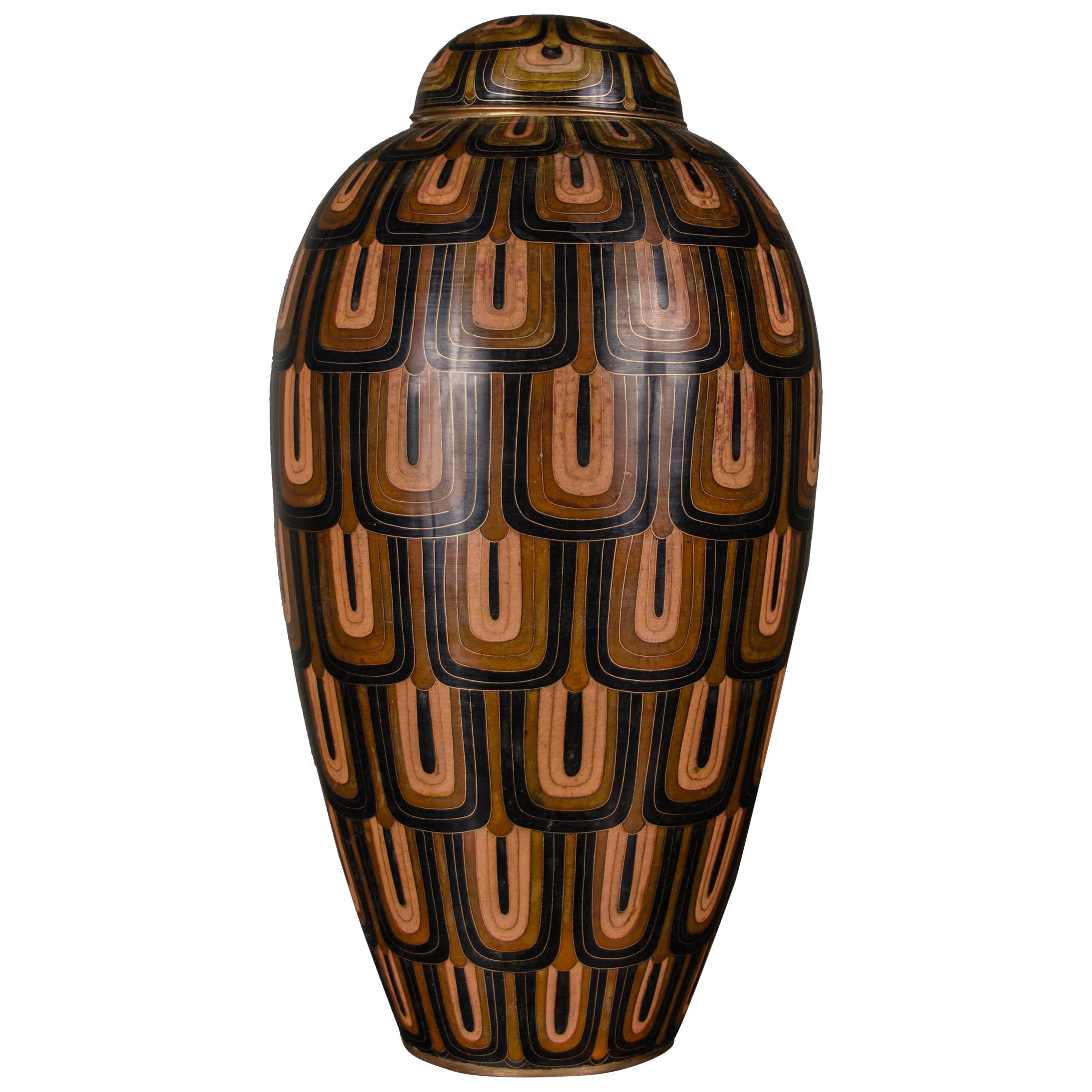 Baluster Jar & Deckel, Fischschuppen Design von Robert Kuo, limitierte Auflage Cloisonné