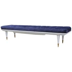 French Art Deco Snow White Lacquered Long Sitting Bench, circa 1940s