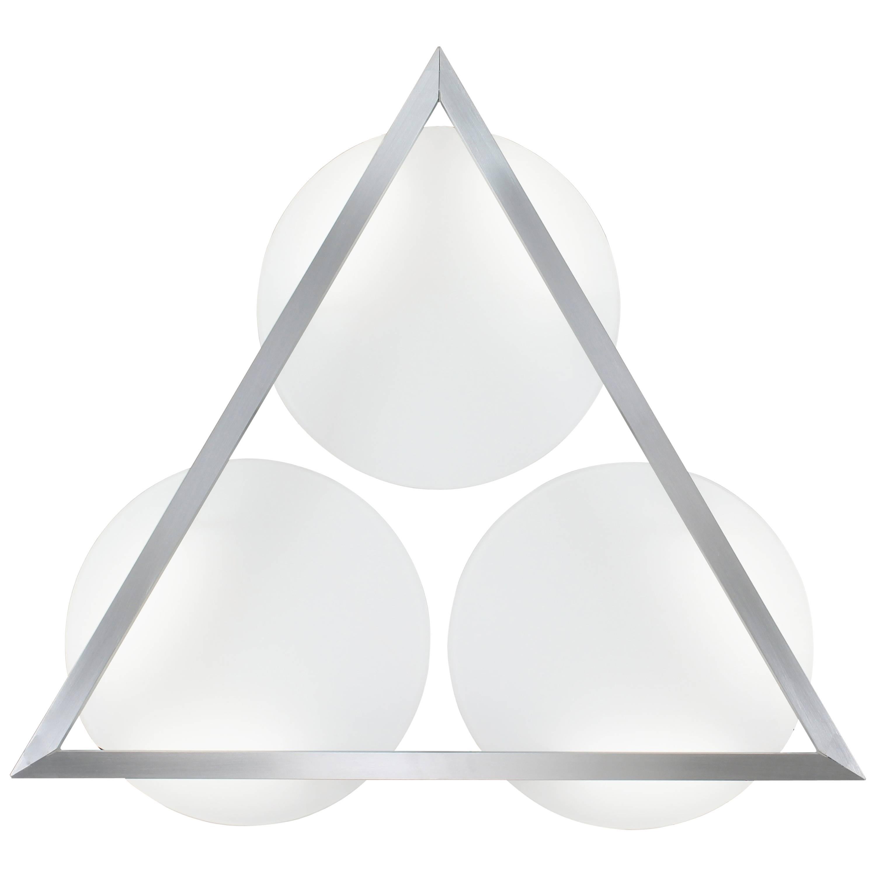 Mid-Century Modern Style Wall Art Sconce Light White Glass with Triangular Frame For Sale