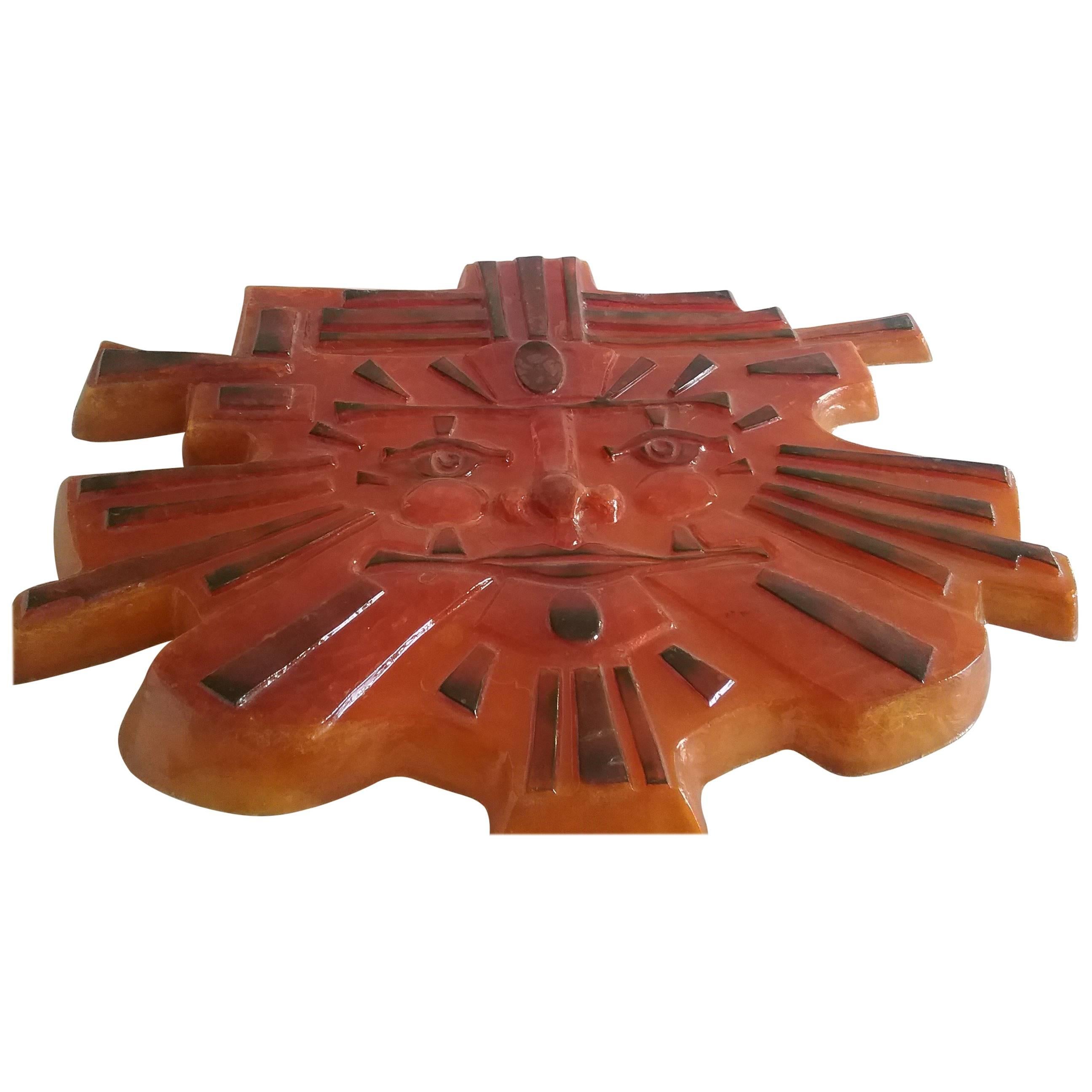 1970s Great Wall Sculpture Sun, Made Out of Orange Glass Fibre, Signed