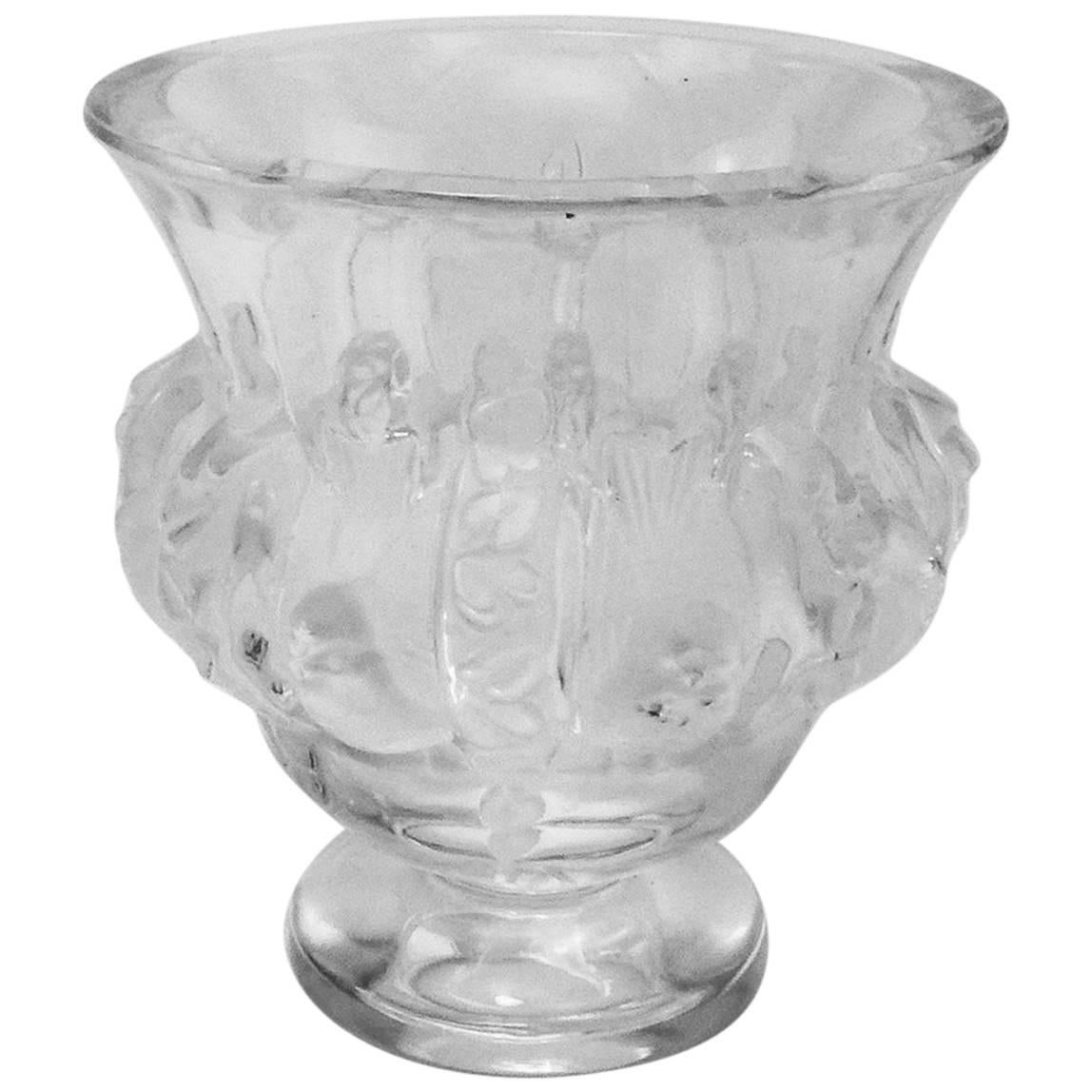 French Art Deco Style Lalique Colorless and Frosted Crystal Dampierre Vase