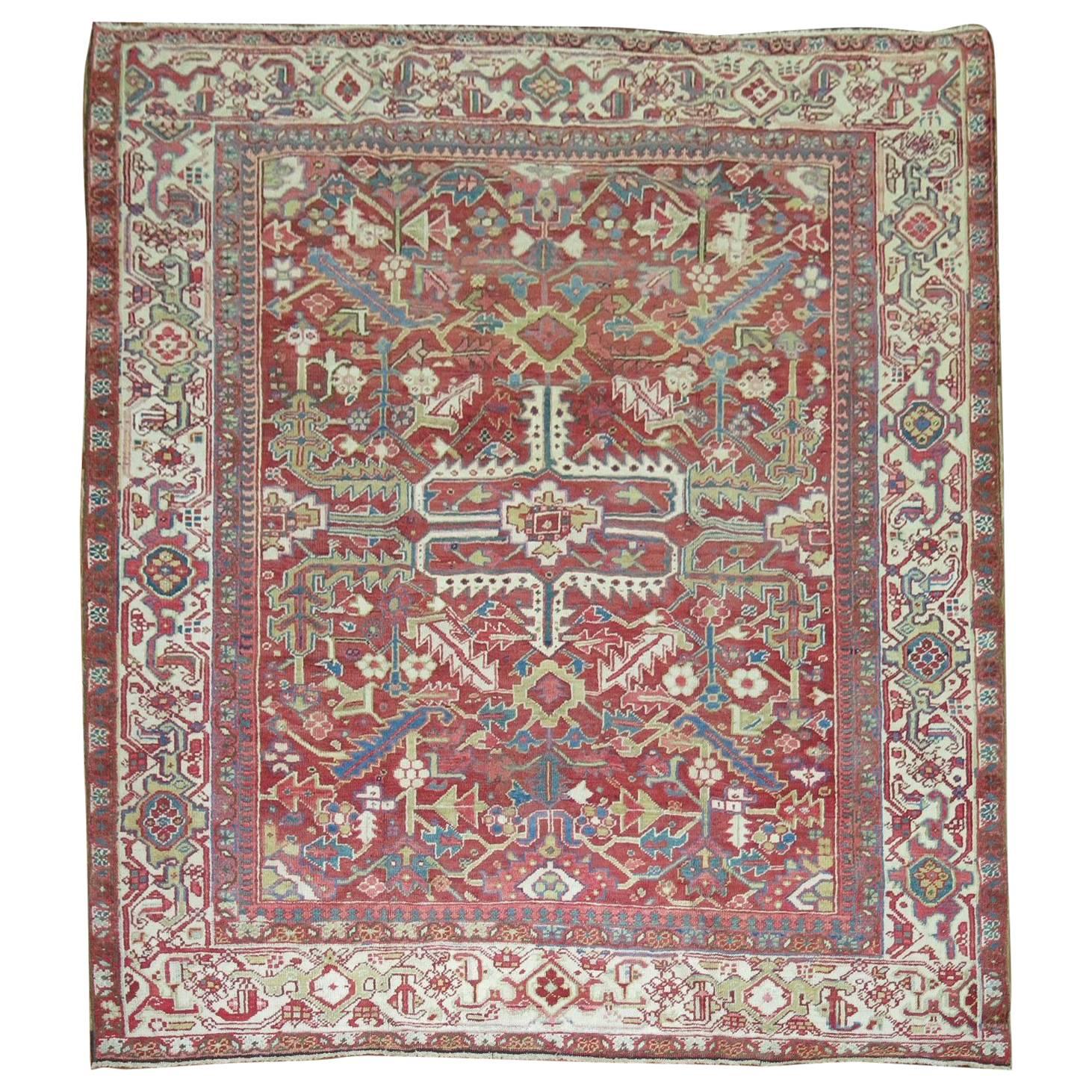 Antique Square Persian Heriz Rug, Early 20th Century