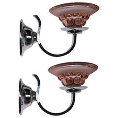 1930s Art Deco French Glass and Chrome Wall Lights 6