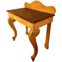 English Pine Carved Console Table with Faux Painted Marble Top 2