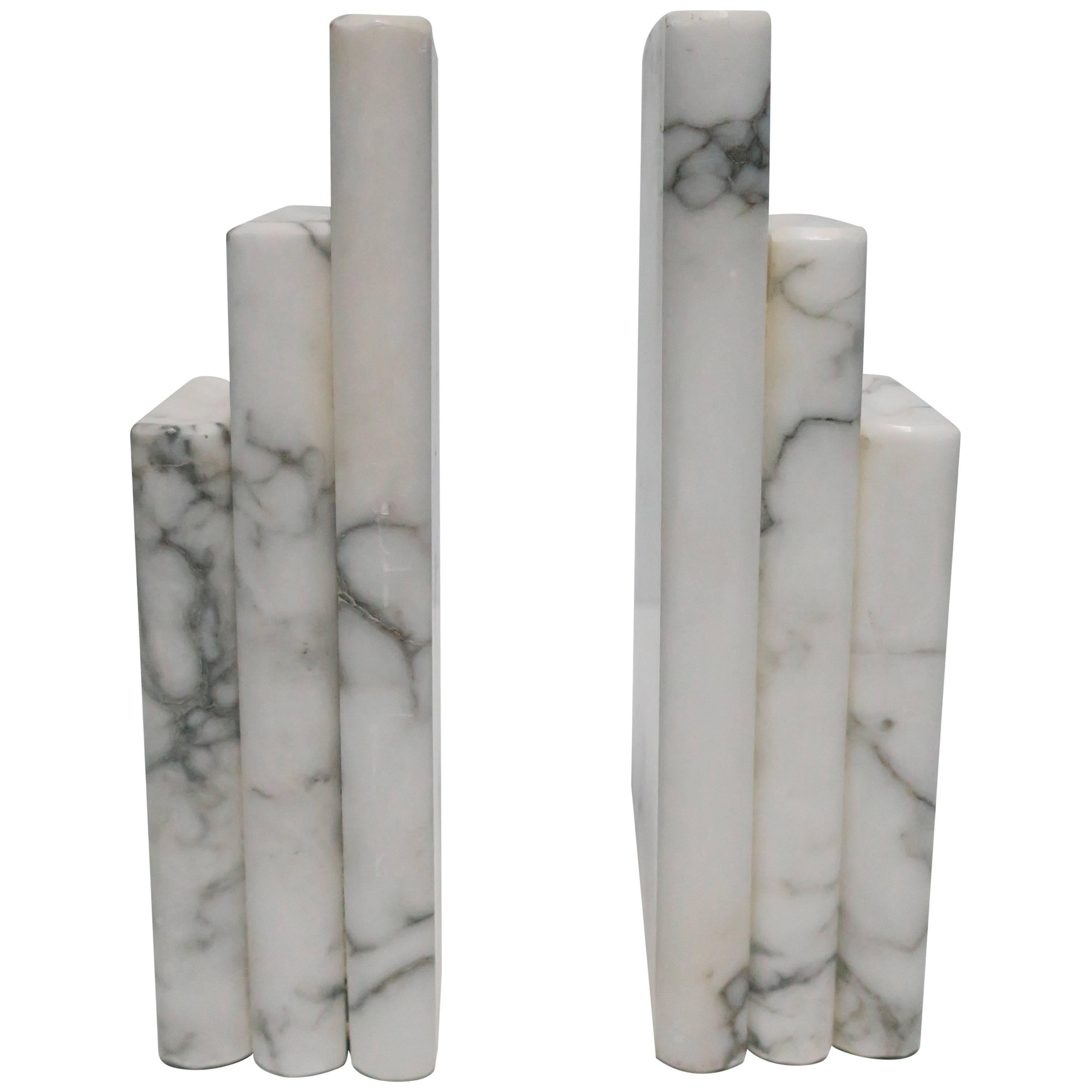 Pair 1970s Modern Italian White and Black Marble 'Book' Bookends