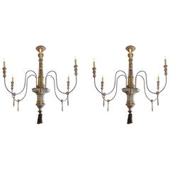 Pair of Large Painted and Giltwood Louis XVI Chandeliers, 18th Century and Later