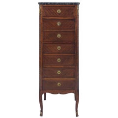 Late 19th Century French Walnut Slender Seven Drawer Chest