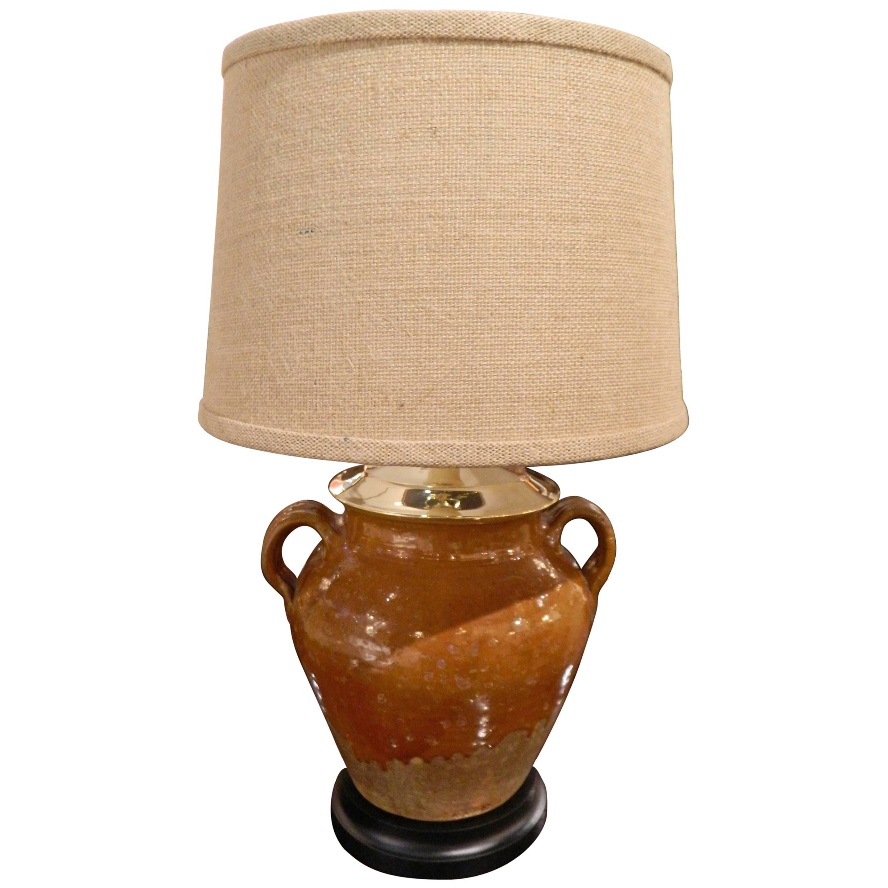 Provence Two Handle Oil Jar Adapted as a Lamp, Early 20th Century For Sale