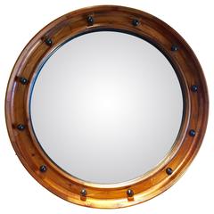 Large English Pine Convex Mirror