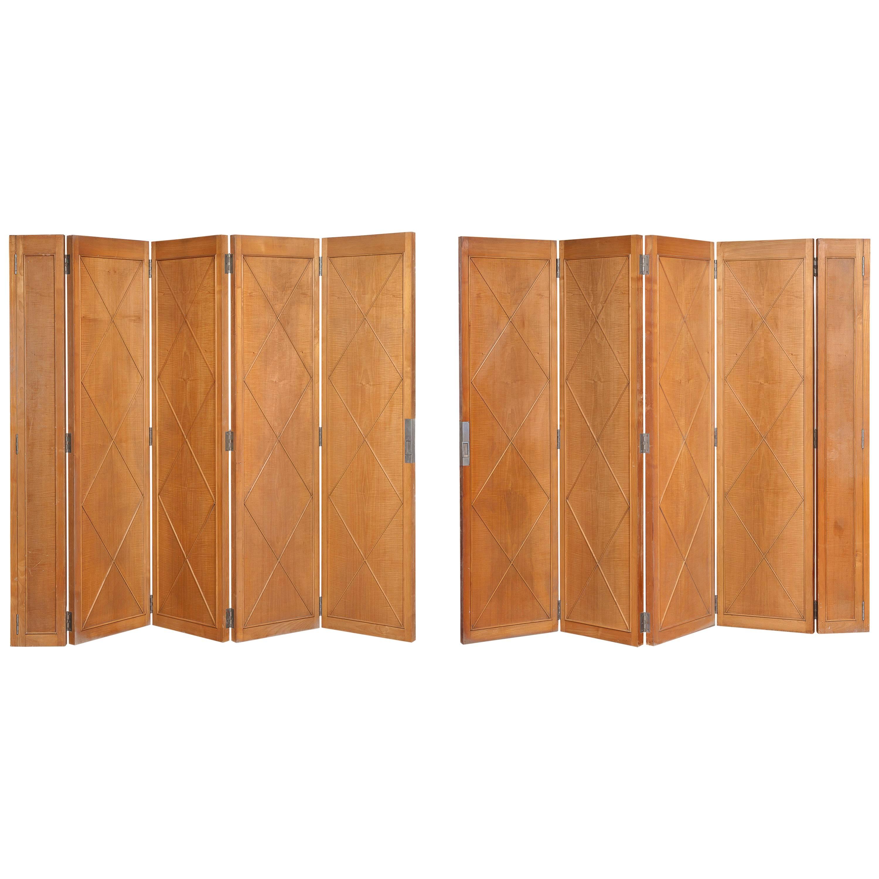 Elegant Pair of  French Sycomore Folding Screens  in the manner of Maxime Old For Sale