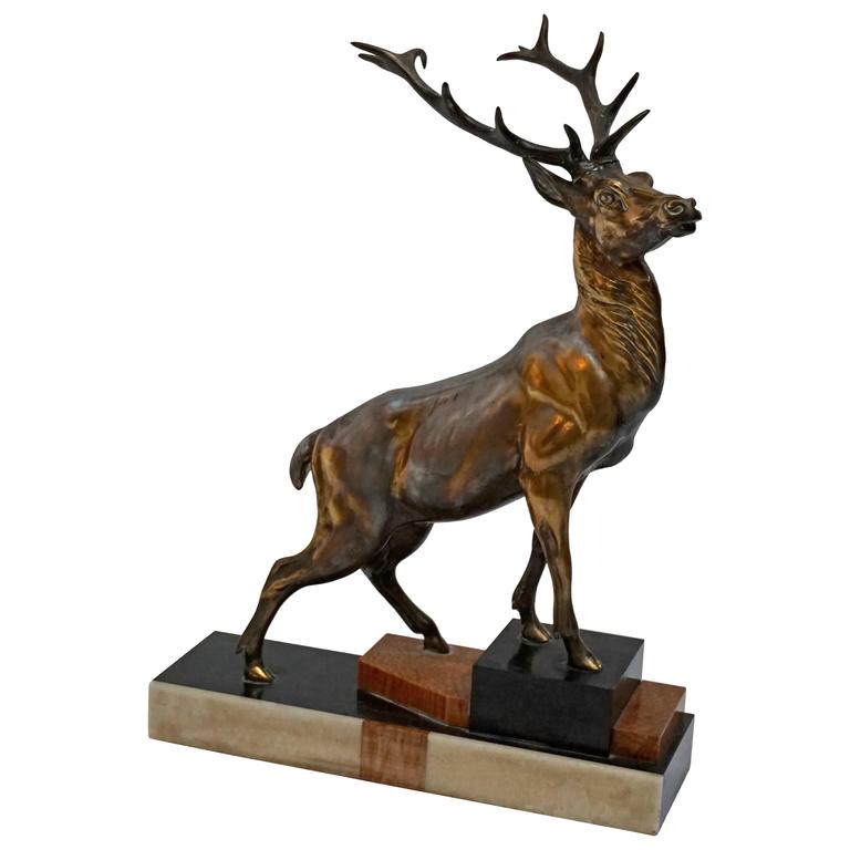 Art Deco Deer Sculpture on Marble Base at 1stDibs