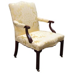 18th Century English Chippendale Mahogany Upholstered Open Armchair