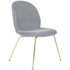 Amalfi Dining Chair in Textured White and Navy Geometric Pattern Linen and Brass 8