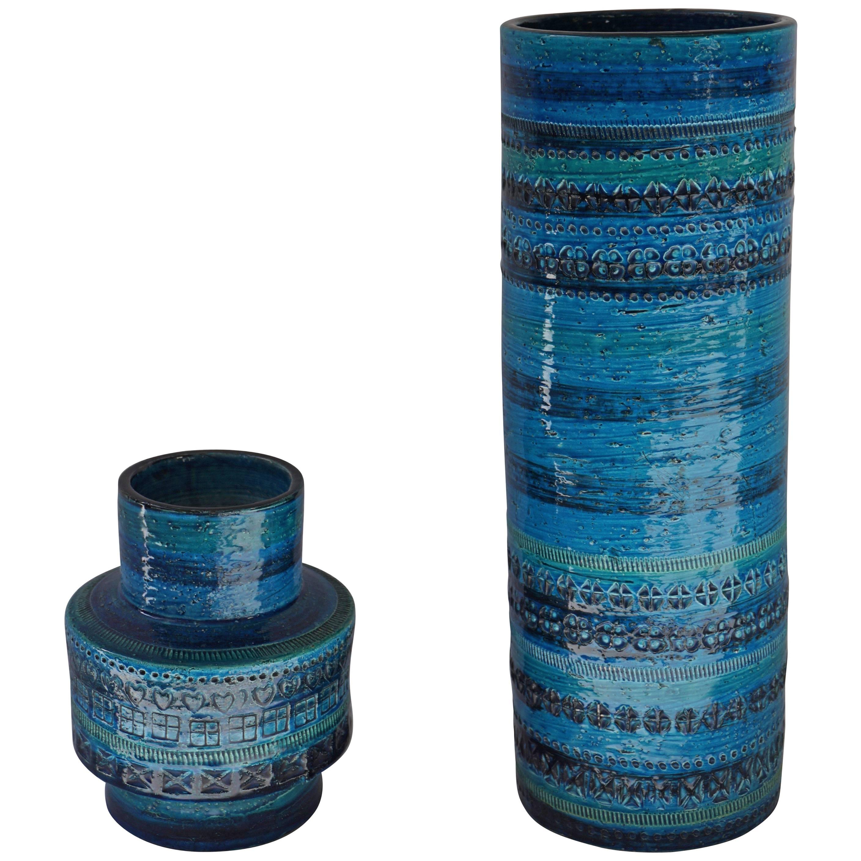 Two Aldo Londi for Bitossi Vases Blue Rimini Collection For Sale