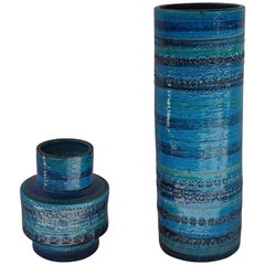 Two Aldo Londi for Bitossi Vases Blue Rimini Collection