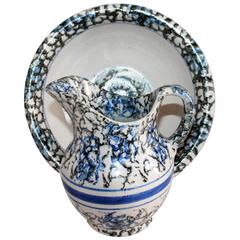 Rare 19th Century Sponge Ware Pottery Pitcher and Bowl Set 3