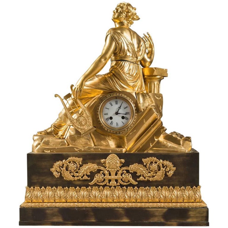 Large 19th Century French Gilt Bronze Figural Mantel Clock For Sale