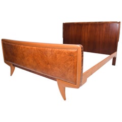 European Mid-Century Modern Italian Bed Frame in Exotic Wood ITALY Borsani 1950s