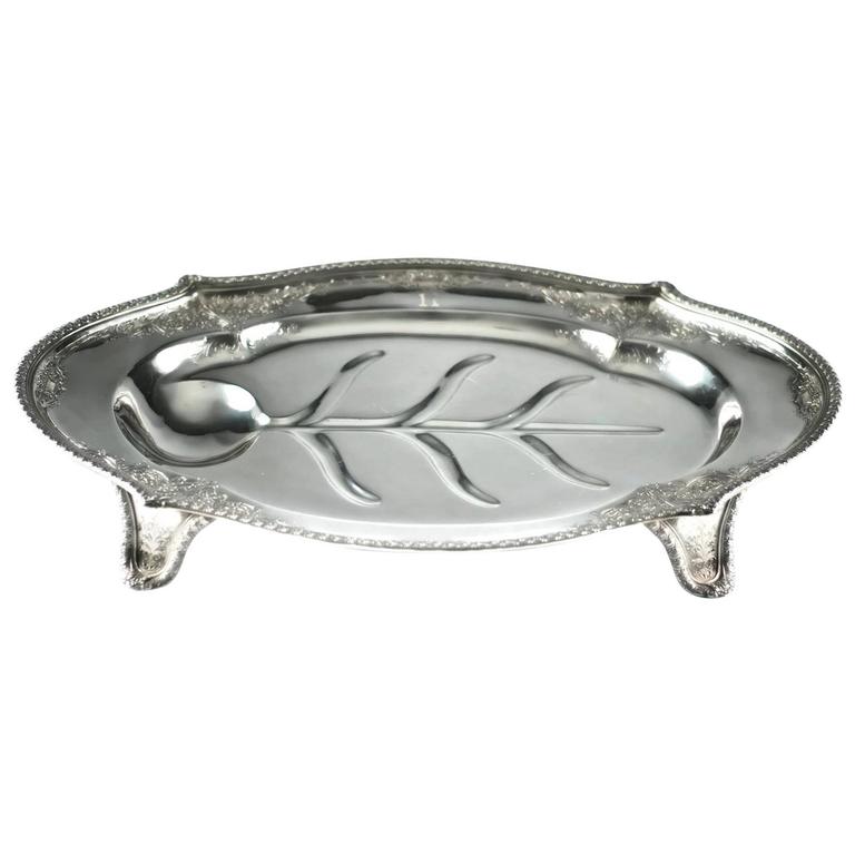 Large Dominick and Haff Sterling Silver Footed Meat Platter For Sale at