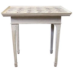 Antique Louis Seize Tile-Table with Dutch Tiles and Grey Painted Wood, 1780s