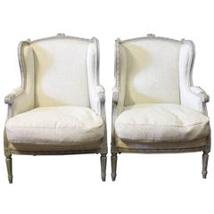 Pair of Grey Painted Gustavian Armchairs, 1830s