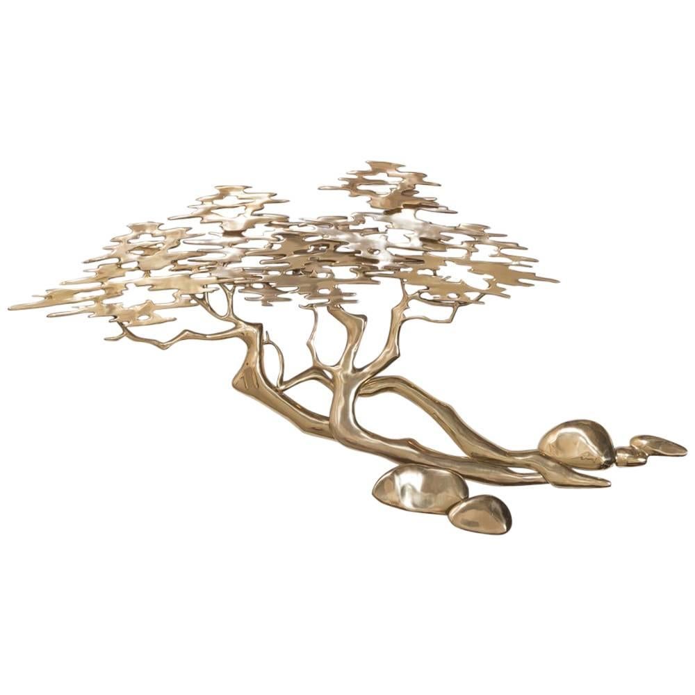Polished Brass Japanese Style Tree Wall Sculpture by Bijan, 1980