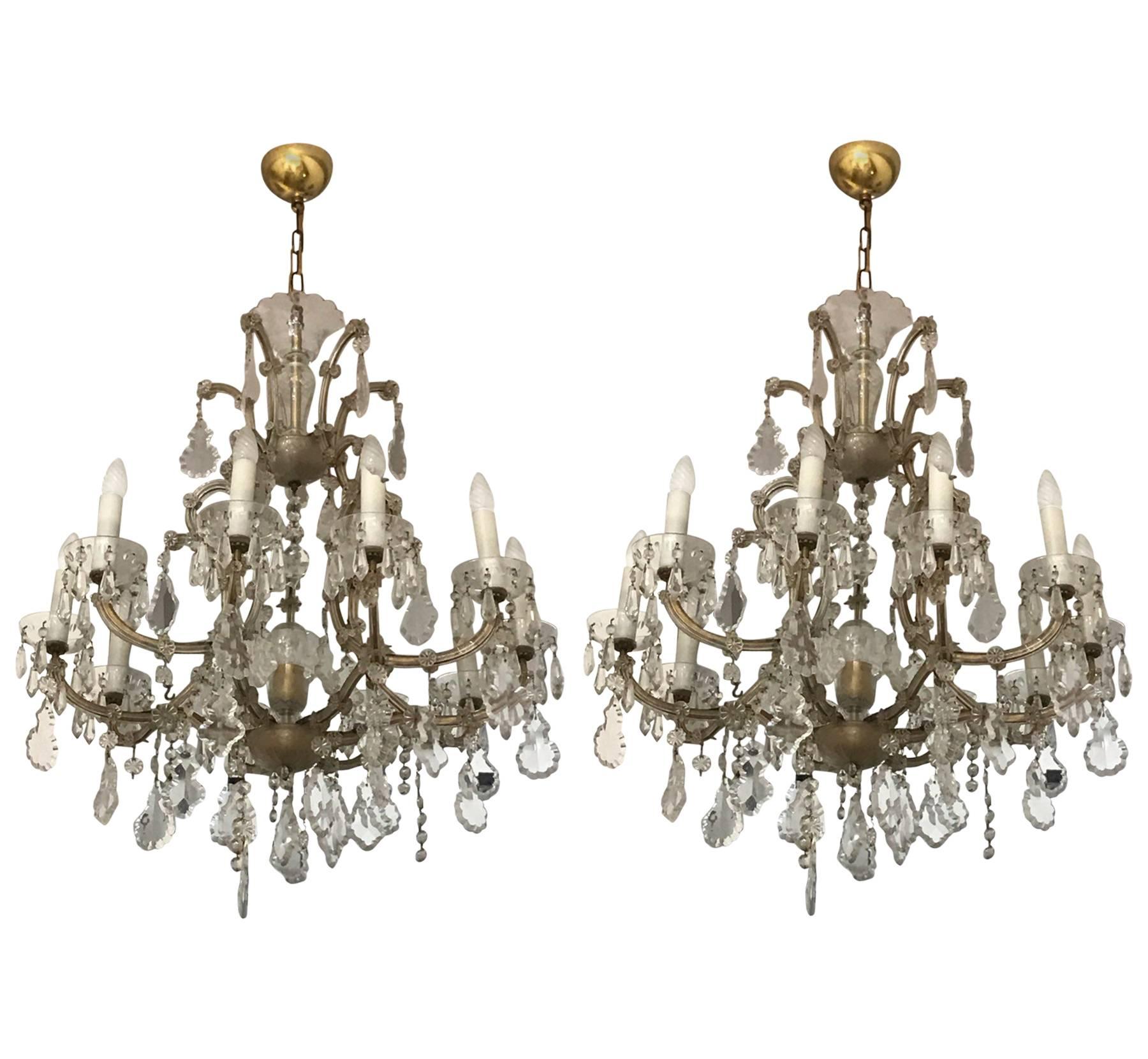 Pair of Crystal Chandeliers and Murano Glass, 20th Century