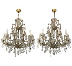 Pair of Crystal Chandeliers and Murano Glass, 20th Century