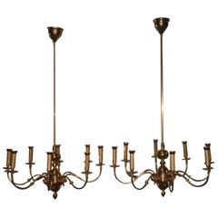 Pair of Chandelier Brass Gold Lumi Design 1950s Italian Design 1