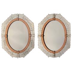Pair of Engraved and Colored Mirrors, circa 1970