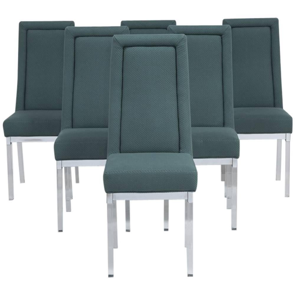 Set of Six Lucite Upholstered Dining Chairs, attributed to Charles Hollis Jones For Sale