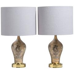 Pair of Fornasetti Style Églomisé Glass Table Lamps, 1970s 11