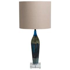 Single Blue Glass and Green Lamp, 1970s 1