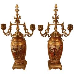 Pair of 19th Century Porcelain and Bronze Candelabras